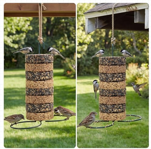 2 Pcs Cylinder Bird Feeder Holder Outdoors Hanging Seed Holder, Dark Green