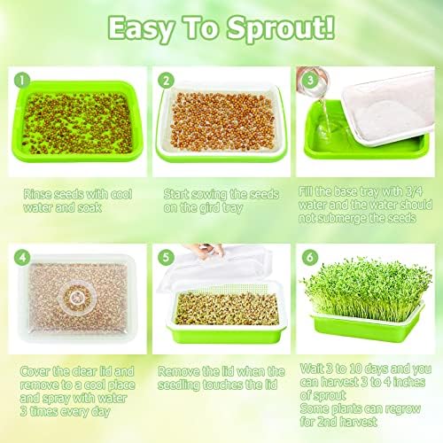 Legigo 2 Pack Seed Sprouter Trays with Lids, Microgreens Growing Trays Kit