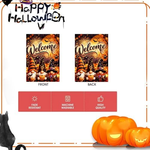 Halloween Welcome Gnome Garden Flags 12x18 Double Sided, Yard Flags Outside