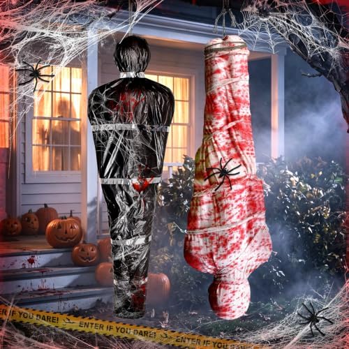 2 Packs 6ft Halloween Body Bags Decorations Outdoor, Hanging Corpse Props