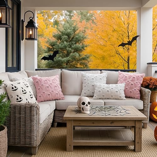 MIULEE White Halloween Pillow Covers Cute Ghost Decor Set of 2 20x20