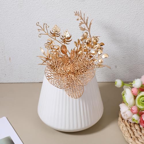 30 Pcs Gold Leaves Artificial Flowers Faux Branches Gold Flower Picks Fake Goldn Plants Foliage Stems for Wedding Picks Decor Centerpieces DIY Wreath Crafts Christmas Tree Filler