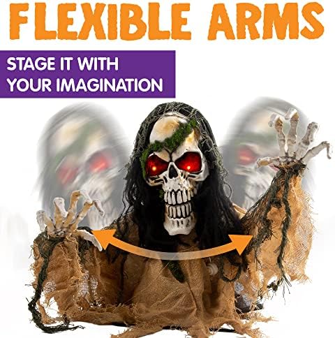 JOYIN Halloween Decoration Outdoor Animated Zombie Groundbreaker, Light-up Skeleton Zombie Groundbreaker Prop with Creepy Sound for Halloween Outside Decoration, Lawn, Yard, Patio, Haunted House Decor