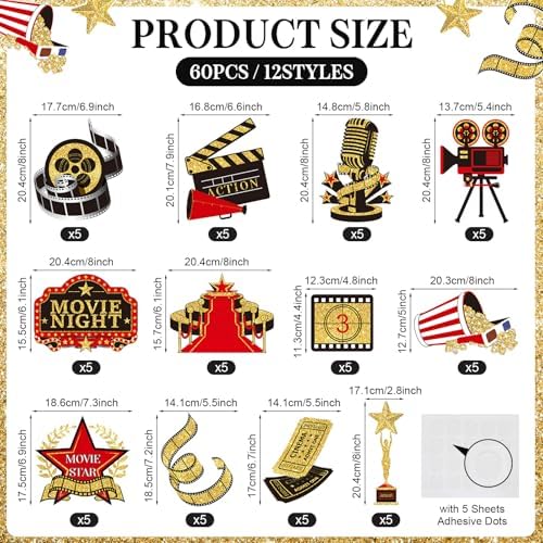 Pajean 60 Pcs Movie Night Decorations for Classroom Film Reel Cutouts