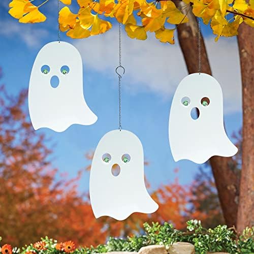 Halloween Glow in The Dark Metal Ghost Pendant Set of 3, Indoor Outdoor Hanging Decor Ornament
