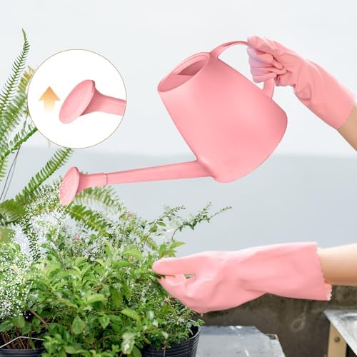 Plastic Watering Can - for Indoor and Outdoor House Plant Garden - with Long Spout - 1/2 Gallon - Pink