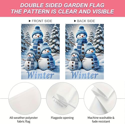 BlissYard Garden Flag Snowman Family Forest Winter 12x18 Inch Polyester