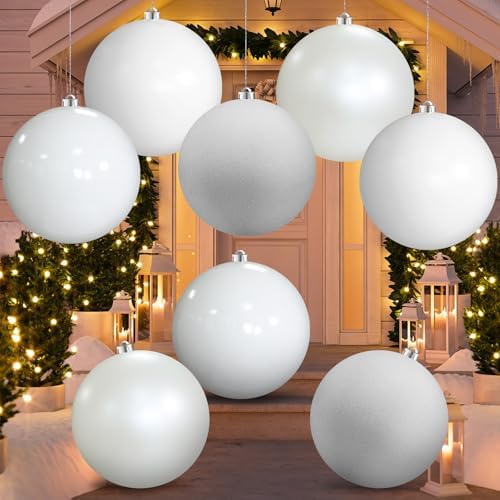 Yerliker 8 Pack 6 Inch Large Christmas Ornament Hanging Balls, White