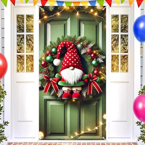 BlissYard Christmas Door Cover Gnome Ornaments 35x71 Inch Polyester