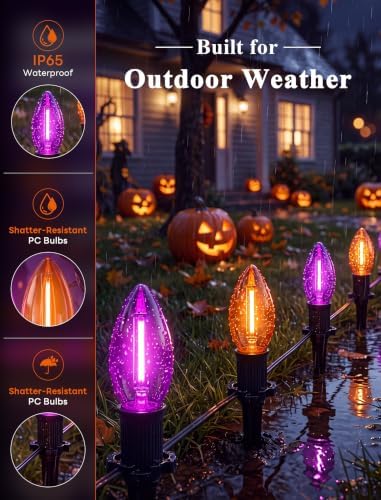 10 Pack Halloween Pathway Lights Outdoor, Orange & Purple LED Stake Lights
