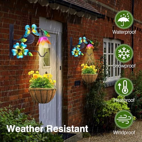 Lewondr 9" Plant Hangers with Solar Light,Metal Hanging Plant Bracket