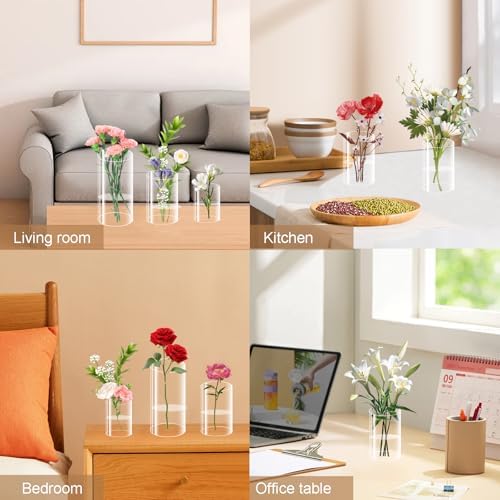 12 Pcs Acrylic Cylinder Vases 4,6,8 Inch Tall Clear Acrylic Flower Vases Bulk Floating Candle Holders Cylinder Plastic Vases for Centerpiece Table Wedding Home
