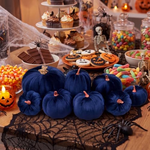 Gresorth 8 Pcs Fake Blue Velvet Pumpkins Artificial Pumpkin Decoration