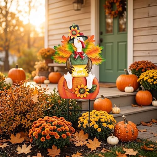 TERESA'S COLLECTIONS Fall Outdoor Decor Metal Pumpkin Garden Stake 29"