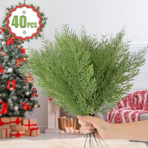 Hananona Artificial Pine Branches,40Pcs Christmas Cedar Greenery Stem Picks