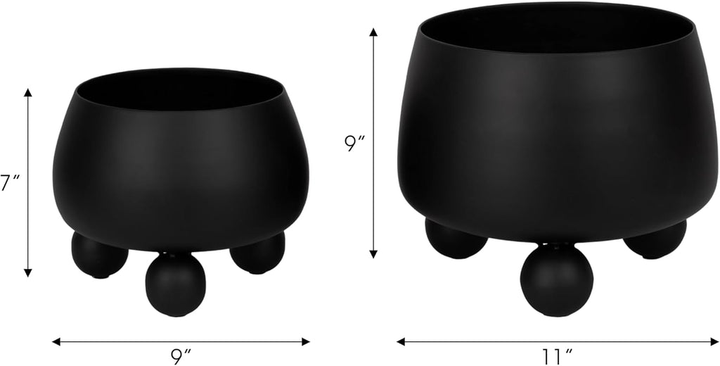 Chic Black Flower Pots and Planters for Indoor Plants Set – Glam Ceramic Planter Set with Modern Design for Home Decor