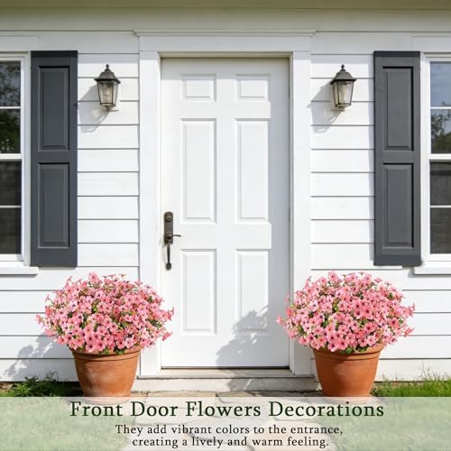 16PCS Artificial Pink Flowers for Outdoors, Fake Silk Pink Flowers