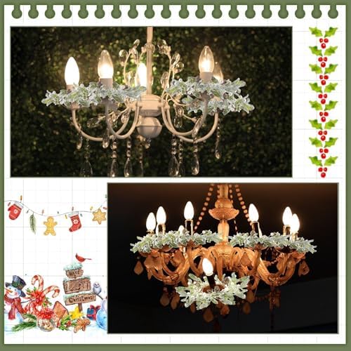 Geosar 6 Pack Christmas Candle Rings Frosted Mistletoe Pearl Wreaths