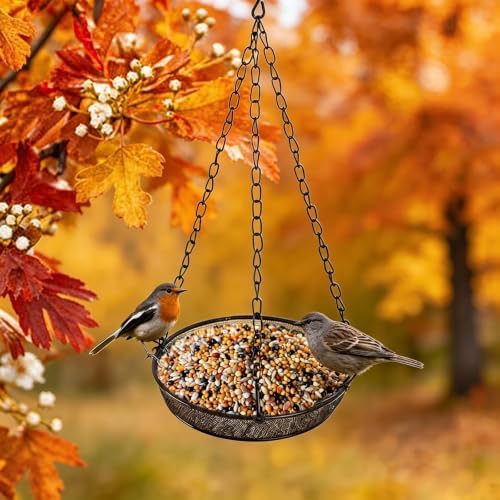 Bird Feeder, Hanging Bird Feeders for Outdoors Metal Mesh Birdfeeder Tray