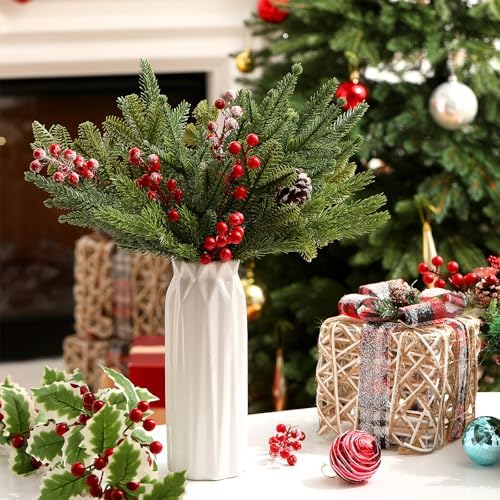 Yunlly 80 Pcs Christmas Artificial Pine Needle Branches, Classic
