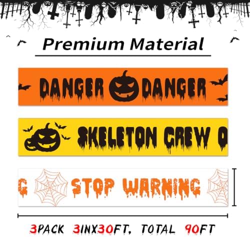 SWRT 3 Pack Halloween Decorations Caution Tape, 3 in x 30 Ft (Total 90 Ft)
