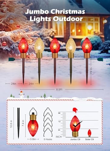 Strawberry Jumbo C9 Christmas Pathway Lights Outdoor, 8.5 FT 5 LED