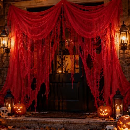 ZYP 410x80 in Halloween Creepy Cloth for Yard and Outdoor Decorations,Red