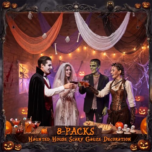Moukeren 8 Pcs Halloween Creepy Cloth 30×72 in Spooky Gauze Decor, Assorted