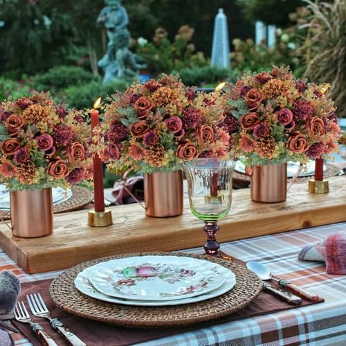 GTIDEA 6 Pcs Artificial Fall Flowers Silk Fall Bouquet Fake Rose Orange