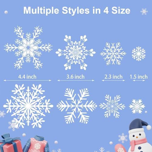 NEWMIAO 438Pcs Snowflake Window Cling Stickers for Christmas Decorations, 10 Sheets Christmas Window Clings of Different Shapes Xmas Decals for Glass Home Decor Indoor and Outdoor Party Supplies