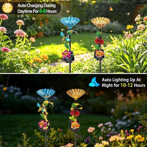 VOOKRY Solar Outdoor Garden Decor Lights & bee/Bird/Butterfly Water Station