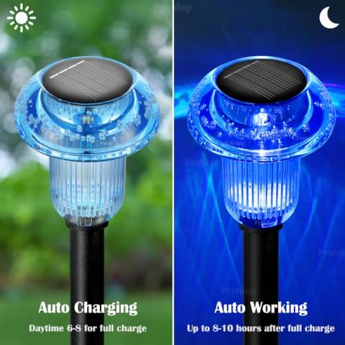 Priddop Solar Garden Lights Outdoor Waterproof 8 Pack Blue LED Mushroom