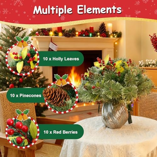 2-Pack 18in Christmas Urn Filler with Timer, 60 Warm White Lights