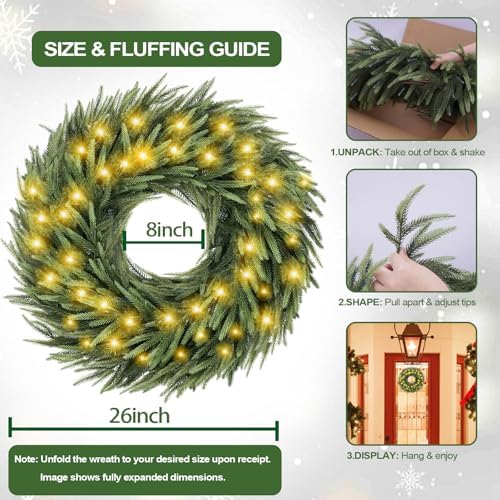 Norfolk Pine Christmas Wreath for Front Door Decoration, 2 Pack
