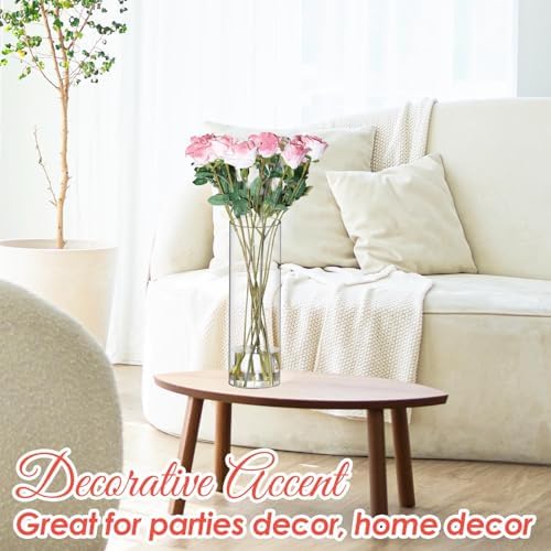 Tall Vases for Centerpieces, Clear Acrylic Cylinder Vase, 4" W x 12" H Round Vase, Decorative Centerpieces Flower Vases for Wedding, Home