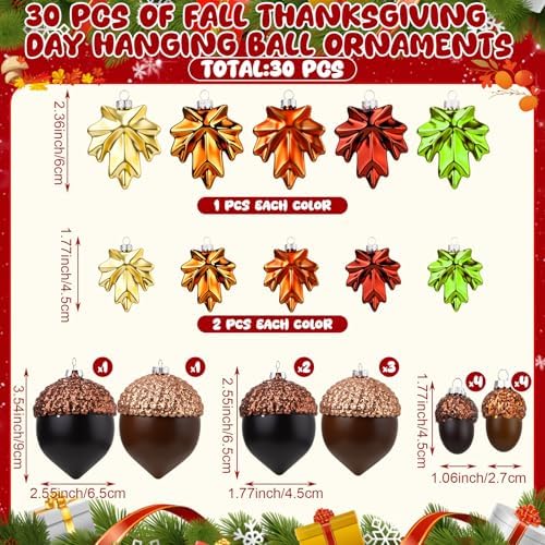 Soaoo 30 Pcs Matte Fall Thanksgiving Mini Tree Hanging Decor Leaf Acorn