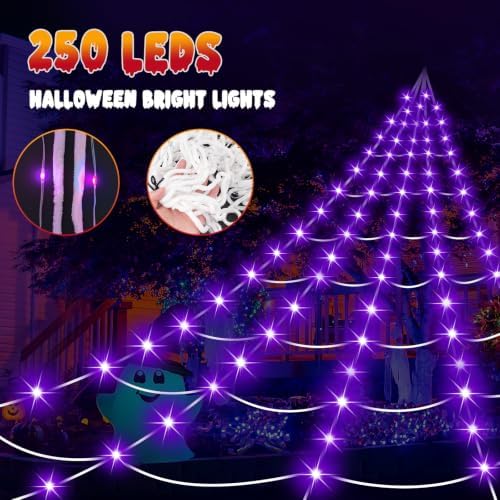 Halloween Decorations Spider Web Lights, 250 LED 16.4Ft Light Up Spider Web