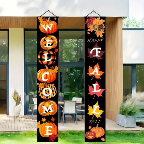 HOMETITUTE Happy Fall Porch Banner Set 12 x 71 Inch 2 Pack