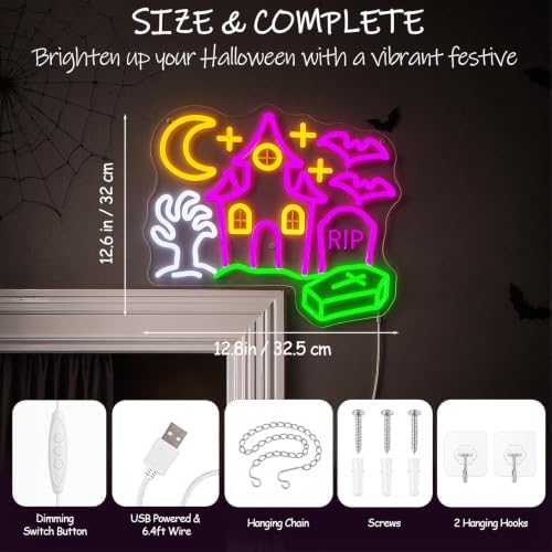Halloween Neon Sign,Haunted House Decor,L Shaped,12.9x12.9inch,USB Powered