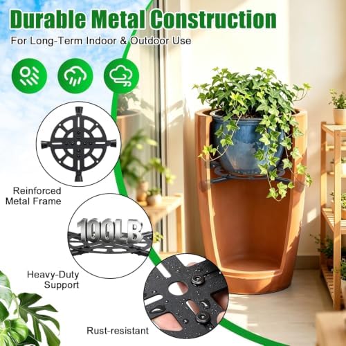Plant Riser for Tall Planters, 10-14” Adjustable 4-Point Support, 2 Pack