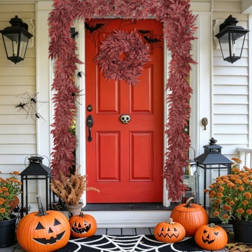 RECUTMS 2Pcs Faux Willow Leaves Vine 6Ft Full Burgundy Fall Garland