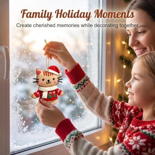 16Pcs Colorful Gingerbread Cat Christmas Ornaments