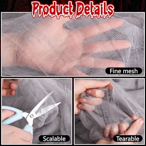 600''x36''Large Halloween Creepy Cloth, Spooky Gauze Party Decoration,Grey