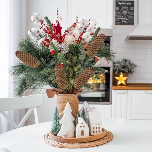 Winlyn 20 Pcs Christmas Natural Pine Cone Picks Rustic Spruce Pine Cones 5.9" Christmas Tree Decorations Hanging Pinecones for Christmas Tree Wreath Garland Holiday Party Table Centerpiece Crafts