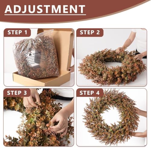 32"Artificial Eucalyptus Wreath with Seed for Front Door Decor(Fall Orange)