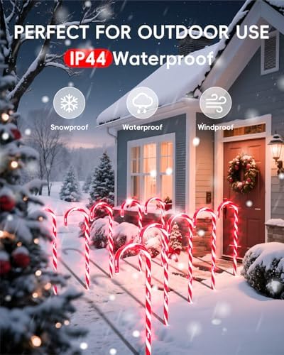 COOLWUFAN 24 Pack 17 Inch Christmas Candy Cane Pathway Lights Outdoor Decor