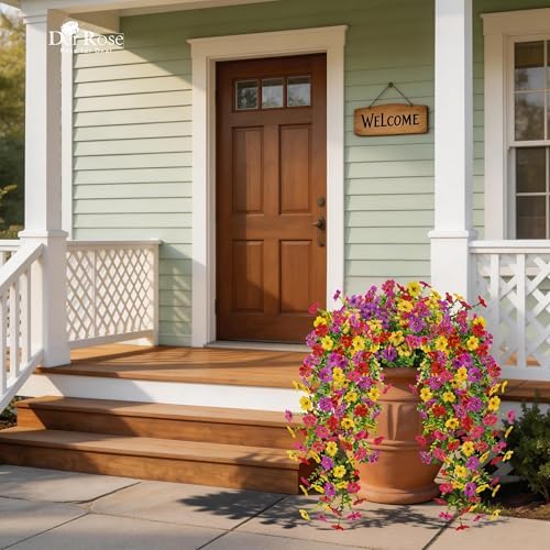 Der Rose UV Resistant Artificial Hanging Flowers for Outdoors, 2Pcs Silk Fake Dasiy Faux Hanging Flowers for Outdoor Planter Porch Balcony Yard Decor
