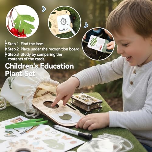 Flower Press Kit for Kids, Nature Exploration Toys with Plant ID Cards & Drawing Board, Outdoor Explorer Kit with DIY Bouquet Preservation & Dried Flower Art | Ideal Gift for Nature & Craft Lovers