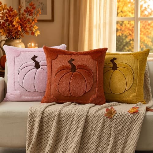 Allorry Fall Pillow Covers 18x18 2 Pack Pink Pumpkin Home Decor PT010H18