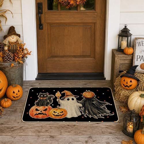 Hexagram Halloween Door Mat Pumpkin Ghost Doormat Front Porch Decorations